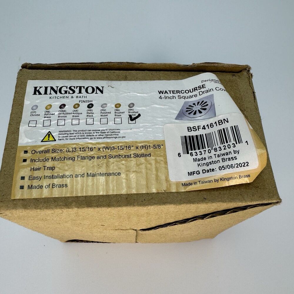 Kingston Brass 4" Drain Cover Square Brushed Nickel Hair Catcher Adapter Open